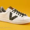Victoria 125244 Blanc - Glitter - Lacet Kaki - Basket Basse Femme